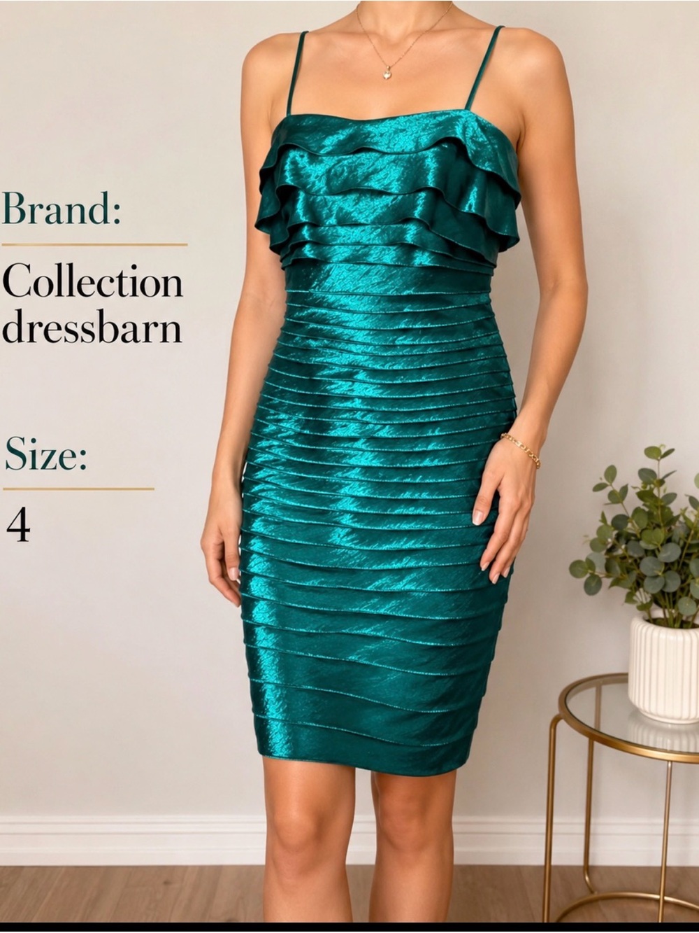 dressbarn Emerald Satin Ruffle Sheath Dress